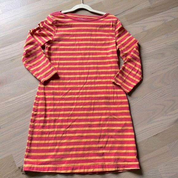 LL Bean Striped 3/4 Sleeve Cotton Dress - Picture 1 of 5